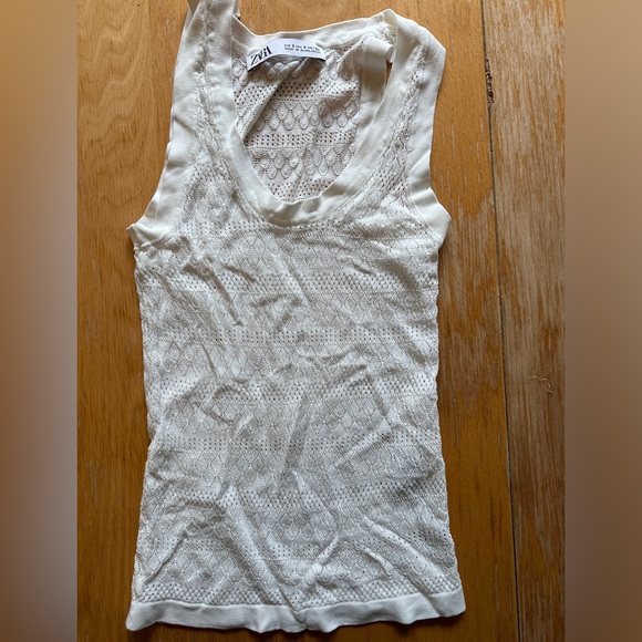 Zara white eyelit racer bank tank top - small - Picture 1 of 4